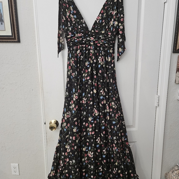 MAC DUGGAL Black Floral Sleeveless Tie Bows 50657 DRESS Sz 6 NWT - Picture 8 of 11